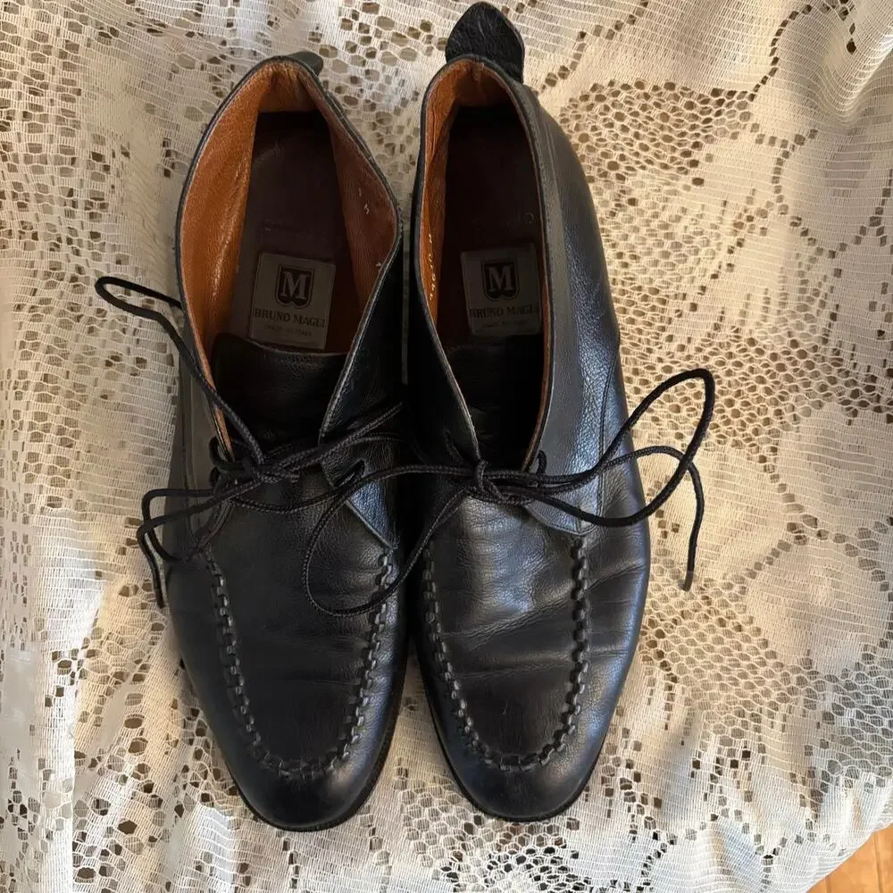 Bruno Magli Men's US 10 Black Leather Moc-Toe Ankle Height Chukka Boots